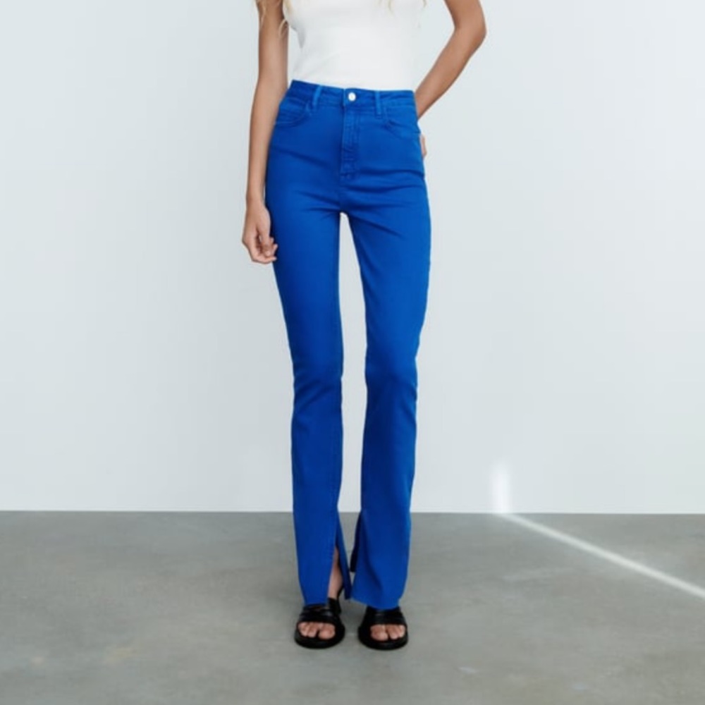 Zara High Rise Slim Flared Jeans size 27, Cobalt blue, flared cut bottom, NWT